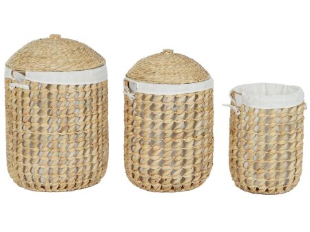 Laundry basket Home ESPRIT White Natural 3 Pieces 46 x 46 x 69 cm on Sale