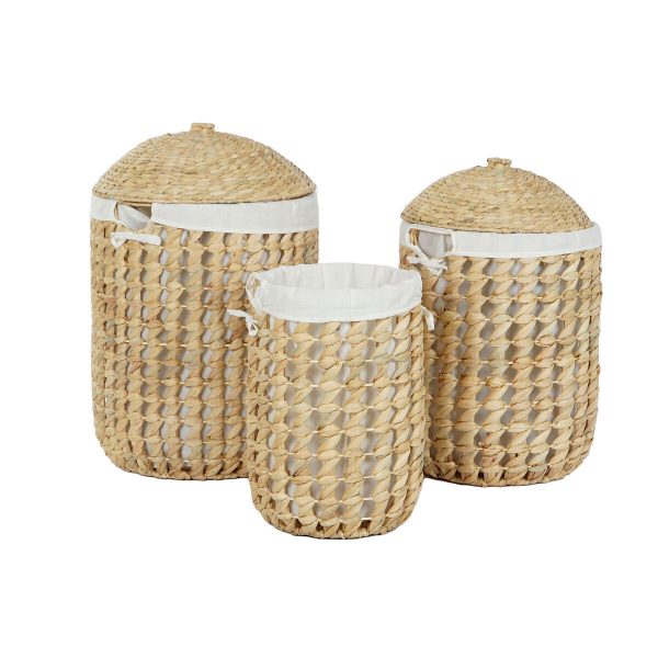 Laundry basket Home ESPRIT White Natural 3 Pieces 46 x 46 x 69 cm on Sale