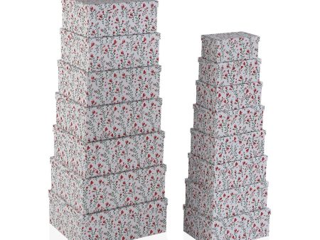 Set of Stackable Organising Boxes Versa Hearts Cardboard 15 Pieces 35 x 16,5 x 43 cm Sale