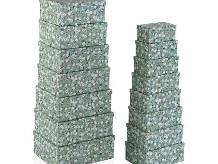 Set of Stackable Organising Boxes Versa Flowers Cardboard 15 Pieces 35 x 16,5 x 43 cm For Cheap