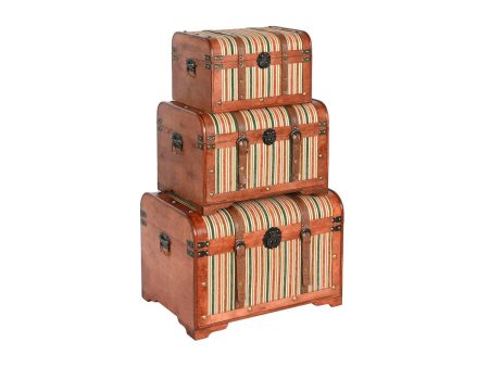 Set of Chests Home ESPRIT Wood Canvas Colonial 61 x 43 x 42,5 cm 60 x 43,5 x 42 cm (3 Units) Online Hot Sale