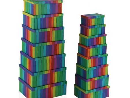 Set of Stackable Organising Boxes Versa Rainbow Cardboard 15 Pieces 35 x 16,5 x 43 cm Cheap