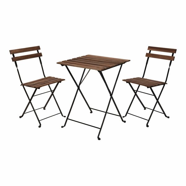 Table set with 2 chairs IPAE Progarden Foldable Acacia Black Natural (3 Pieces) Sale