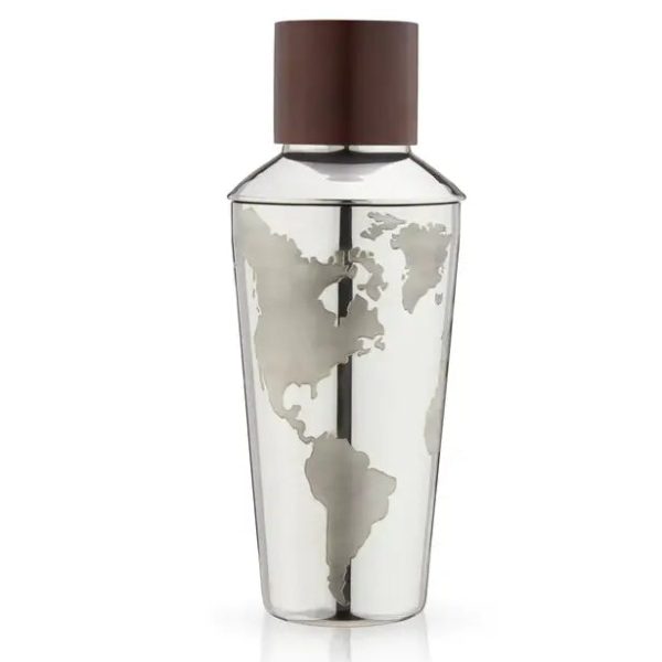 Globe Themed Stainless Steel Cocktail Shaker w  Wood Cap Discount