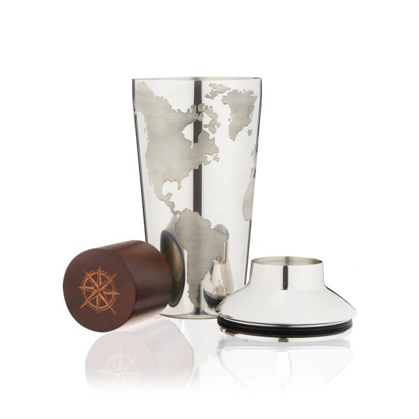 Globe Themed Stainless Steel Cocktail Shaker w  Wood Cap Discount